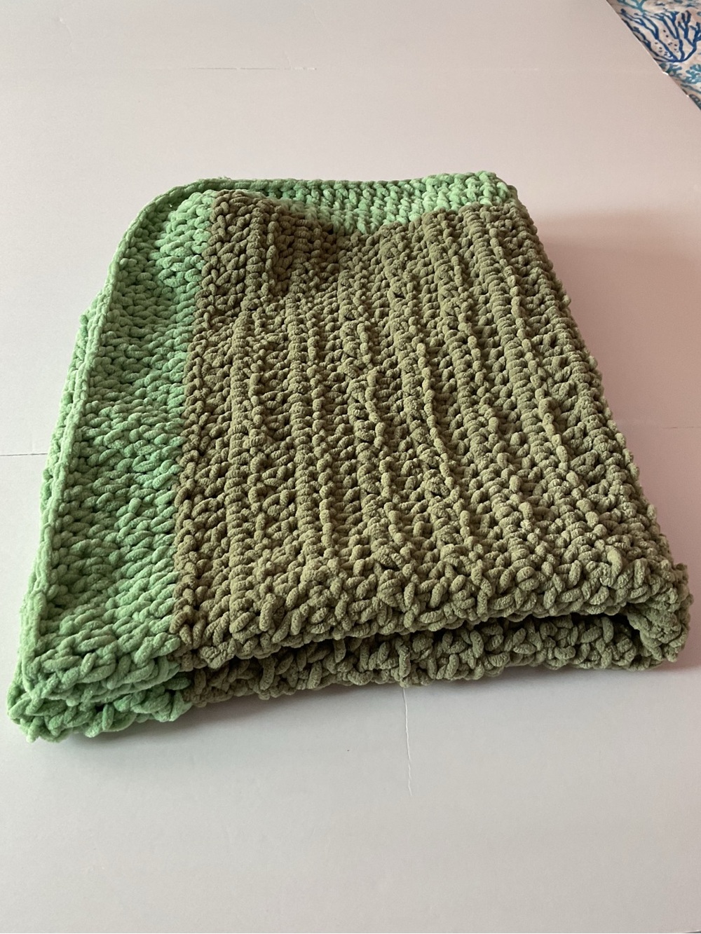 Handmade Chunky Knit Green Throw Blanket by